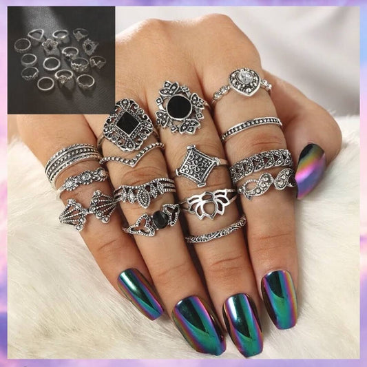 15 Piece Silver Midi Ring Set